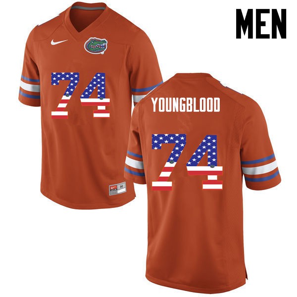Florida Gators Men #74 Jack Youngblood College Football USA Flag Fashion Orange